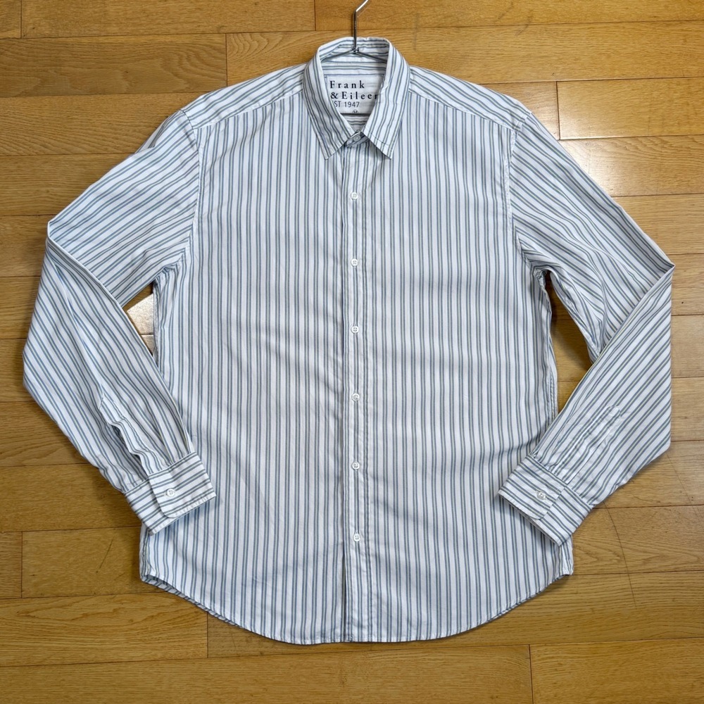 Frank & Eileen Finbar Blue/Yellow/White Striped Cotton Button Down Shirt Medium - Picture 1 of 7